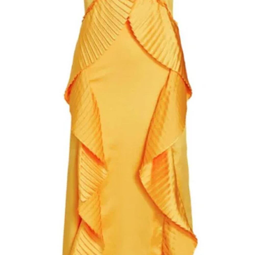 AMUR Leena Cami Satin Slip Pleated Ruffle Midi Dress NWT - Picture 2 of 12